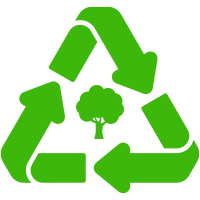 A green image of the recycling symbol with trees in it.